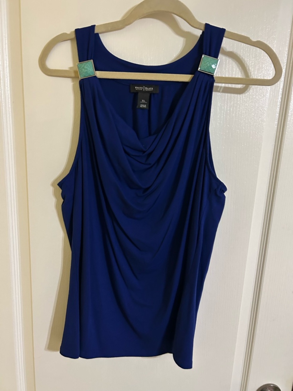 White House Black Market Draped Cowl Neck Sleeveless Top - Blue